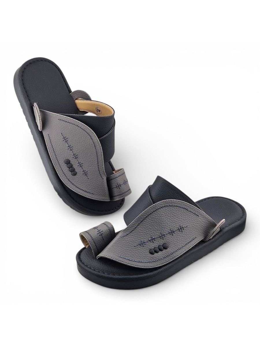 Grey Embroidered Arabic Sandals