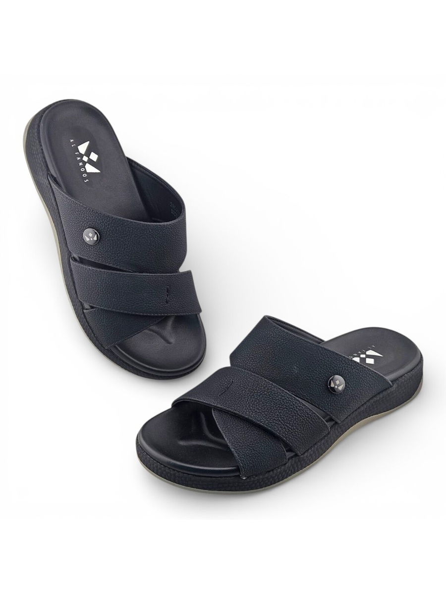 Men Black Comfort Cross-Strap Casual Sandals