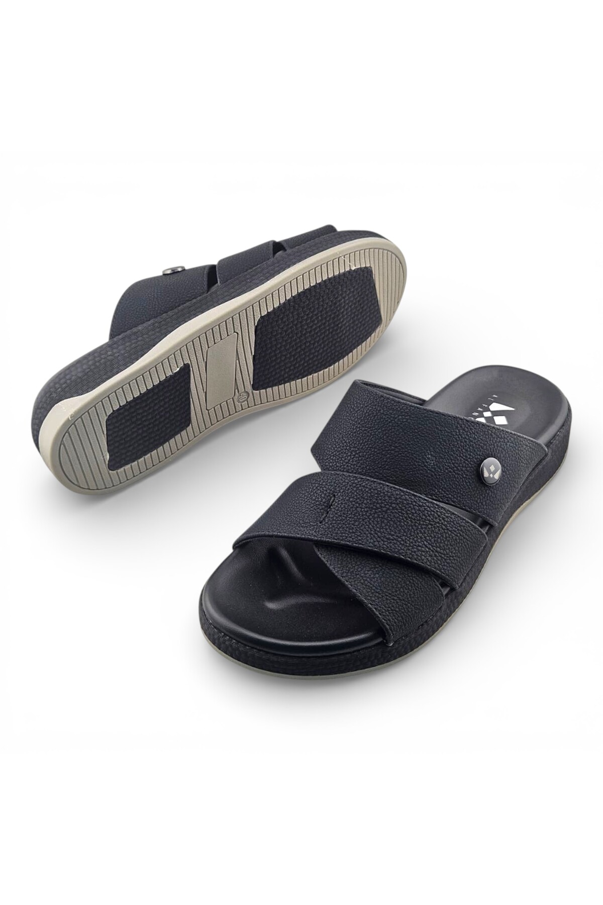 Men Black Comfort Cross-Strap Casual Sandals