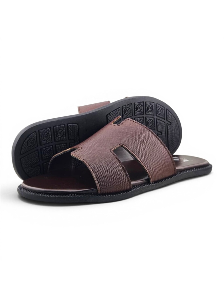 Brown Open Toe Slide Sandals
