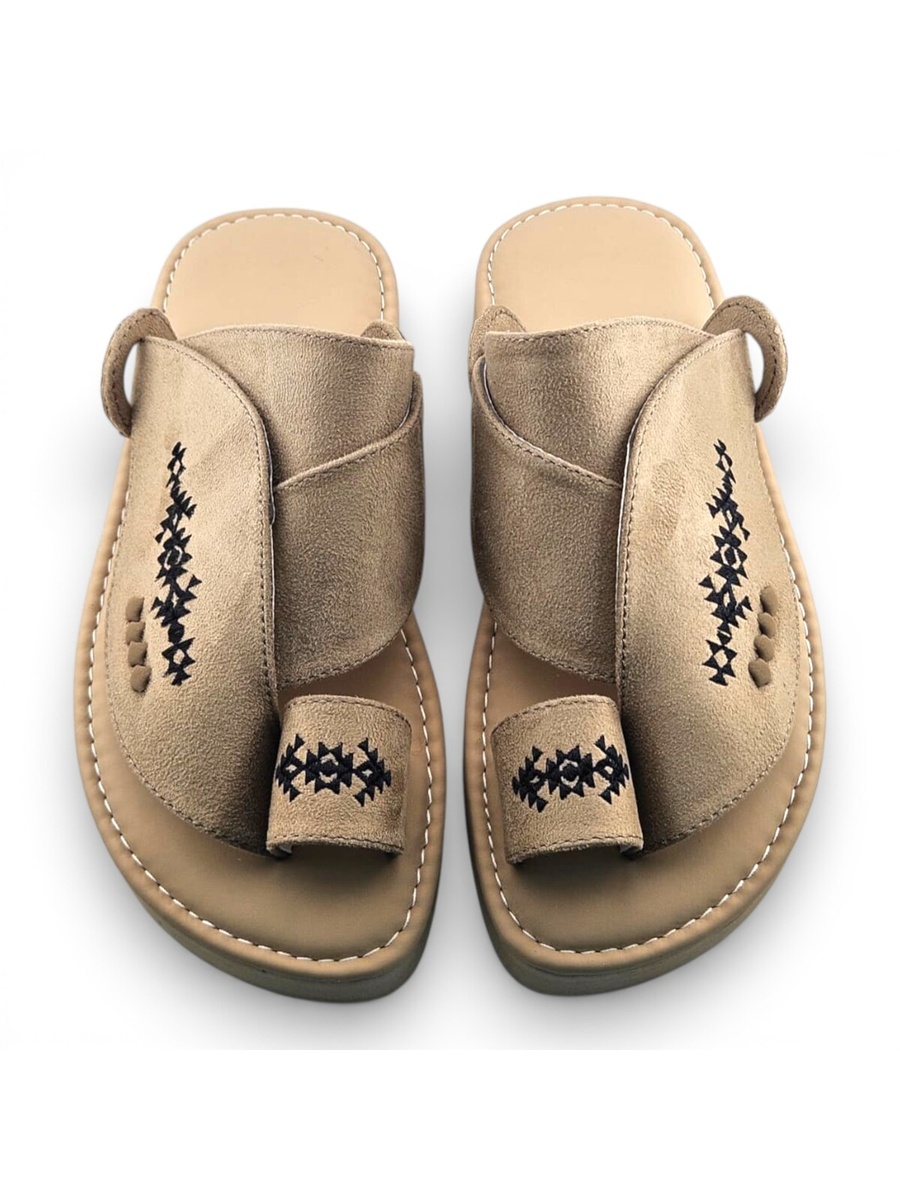Beige Embroidered Arabic Sandals
