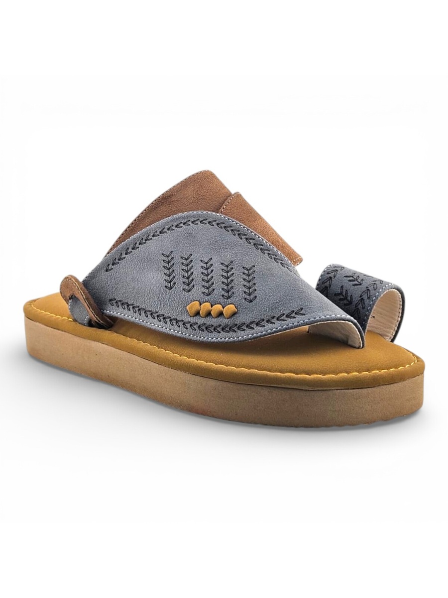 Boys Grey Toe-Post Comfort Arabic Slippers