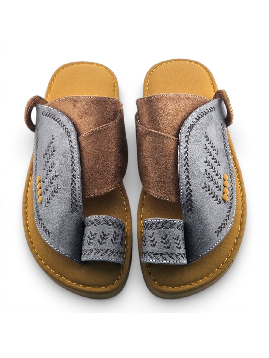 Boys Grey Toe-Post Comfort Arabic Slippers