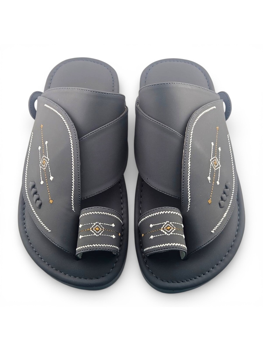Grey Embroidered Arabic Sandals