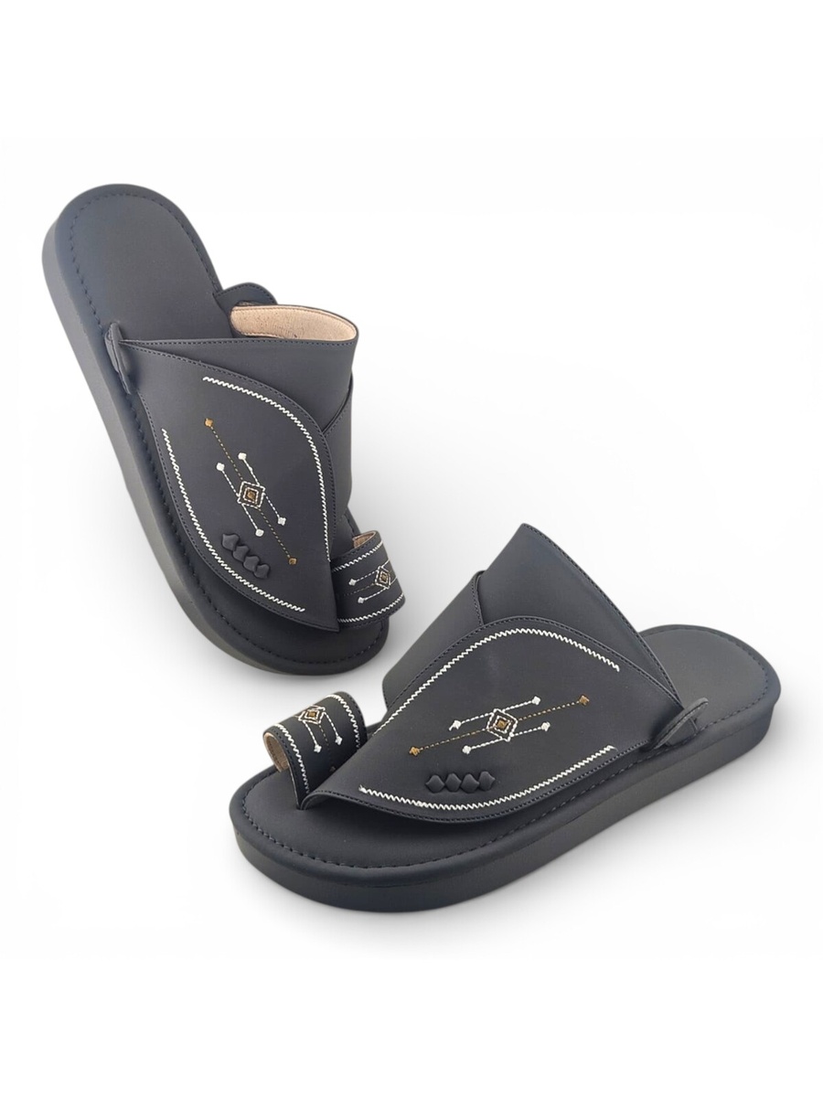 Grey Embroidered Arabic Sandals
