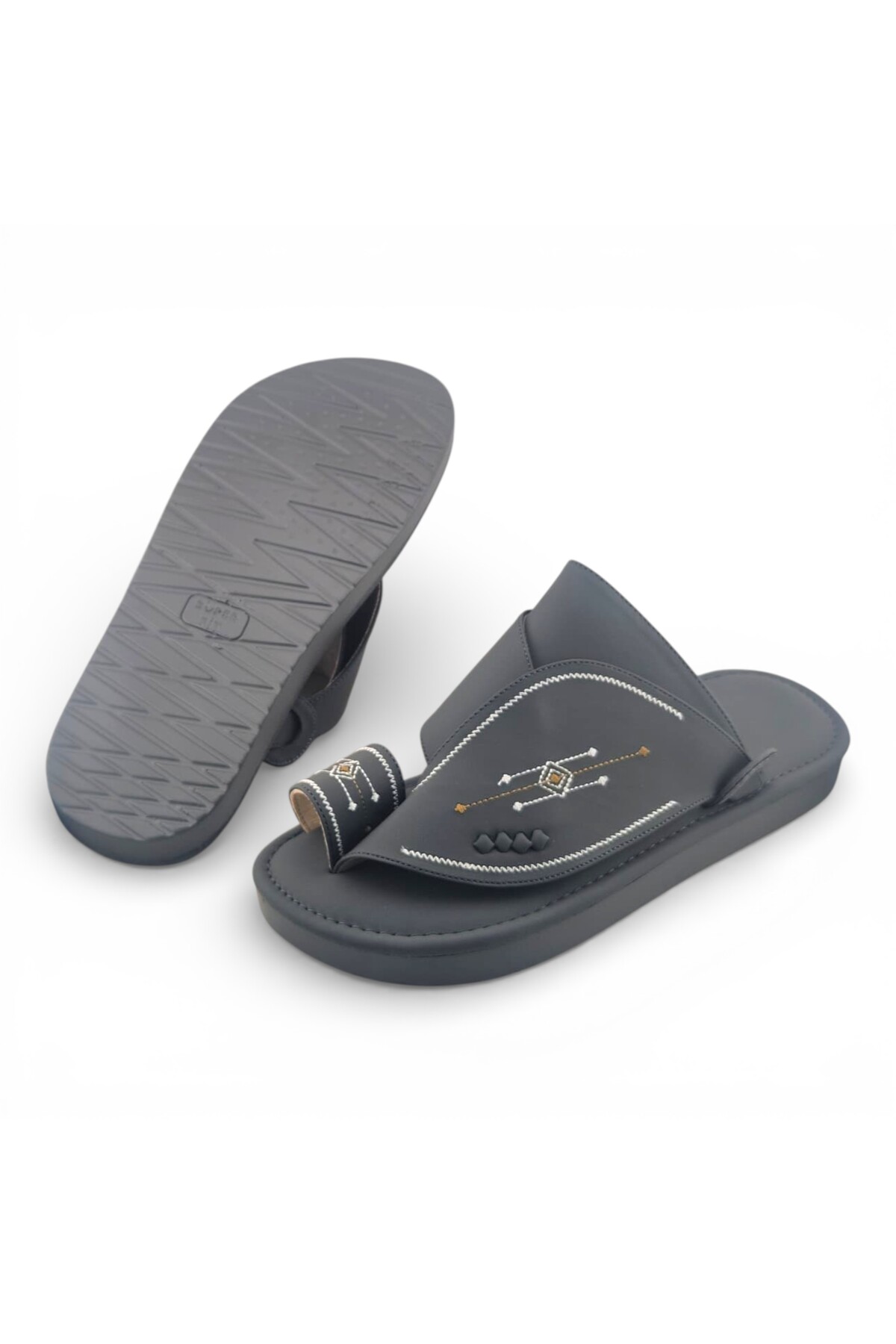 Grey Embroidered Arabic Sandals