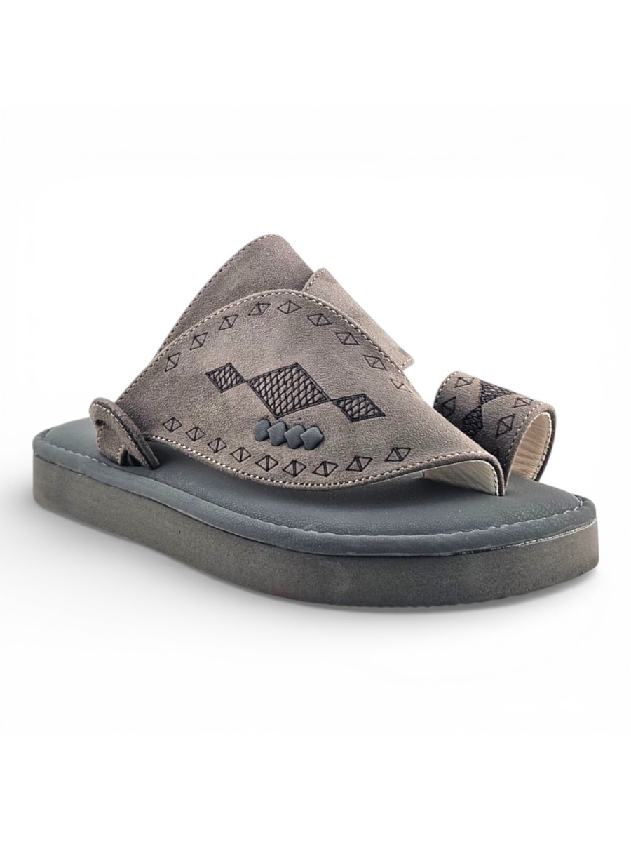 Boys Grey Toe-Post Comfort Arabic Slippers