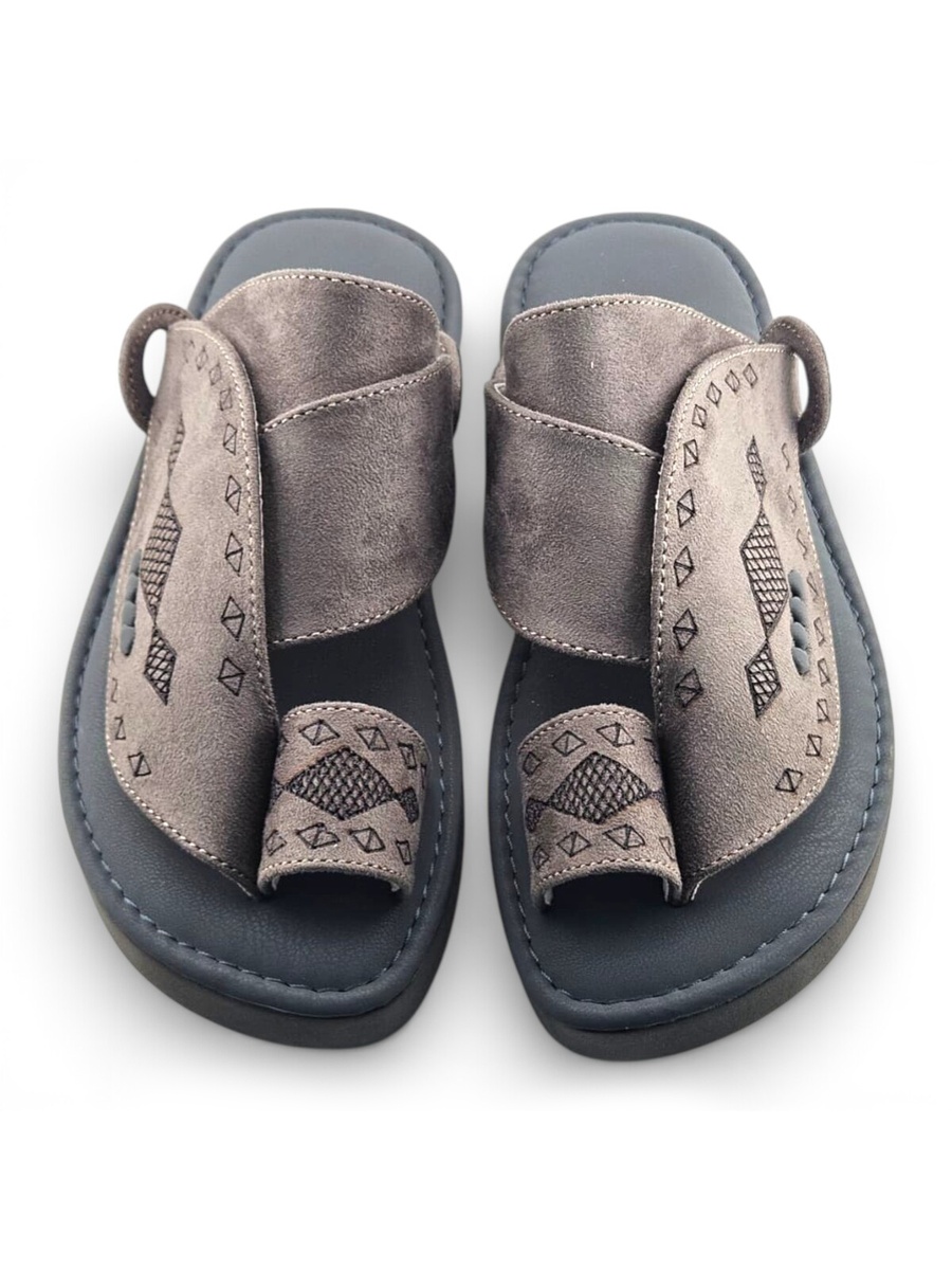 Boys Grey Toe-Post Comfort Arabic Slippers
