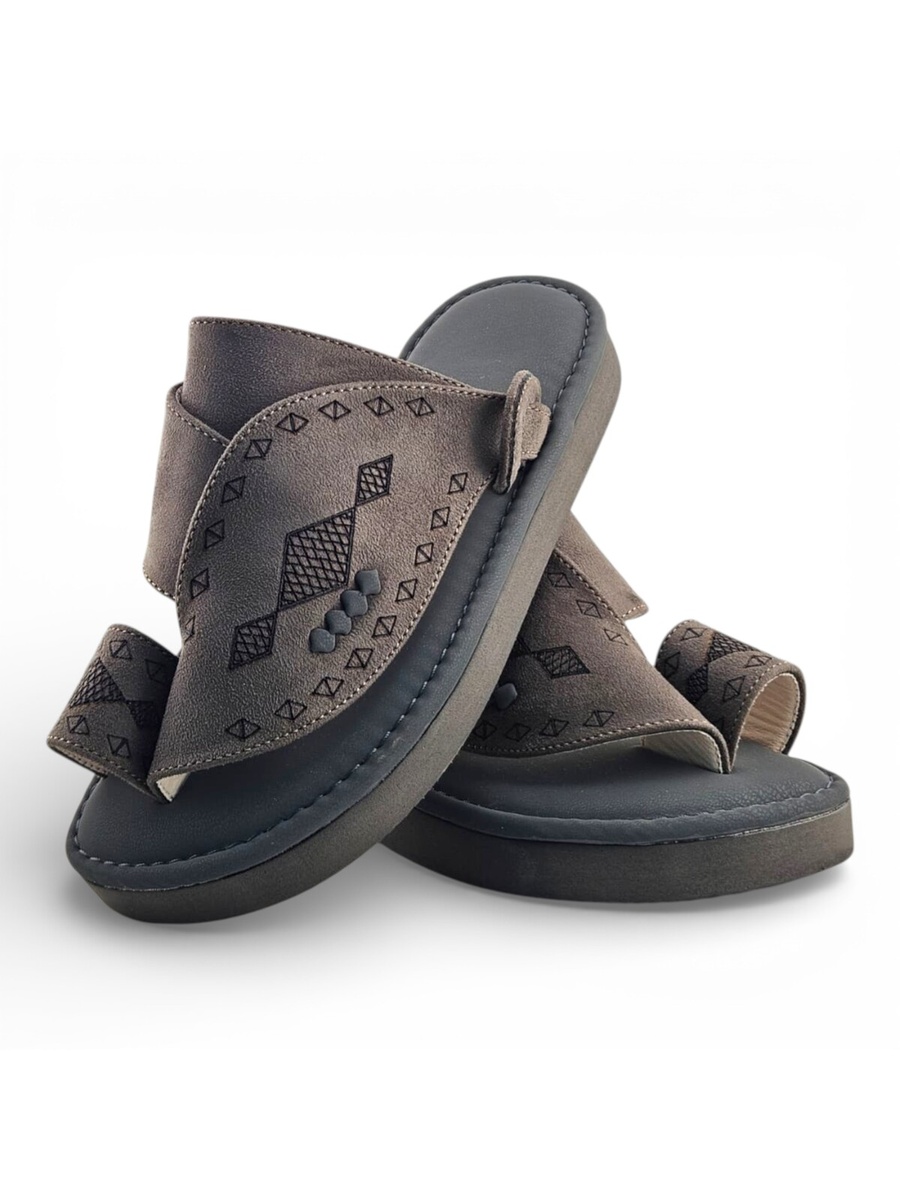Boys Grey Toe-Post Comfort Arabic Slippers