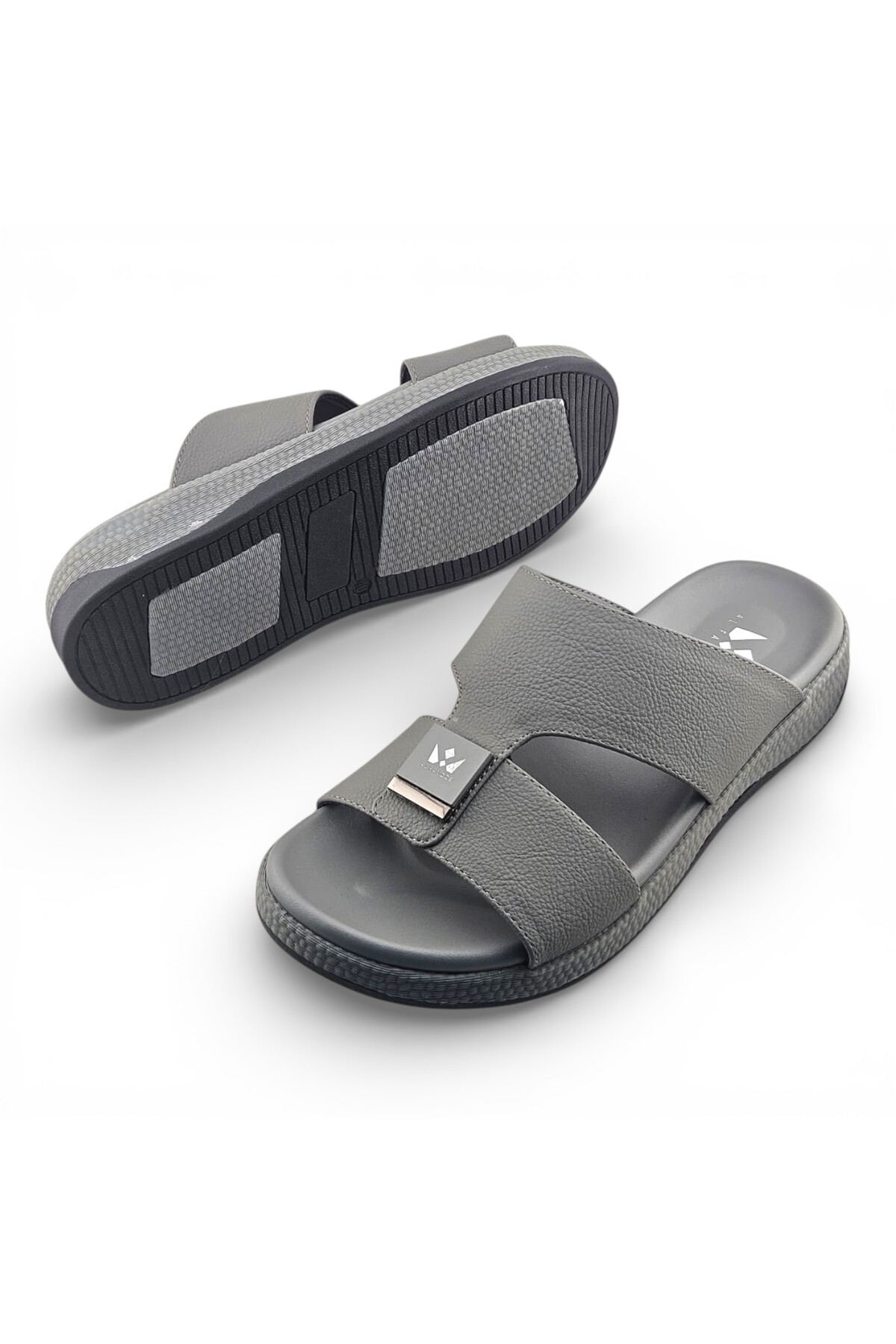 Grey Open Toe Slide Sandals