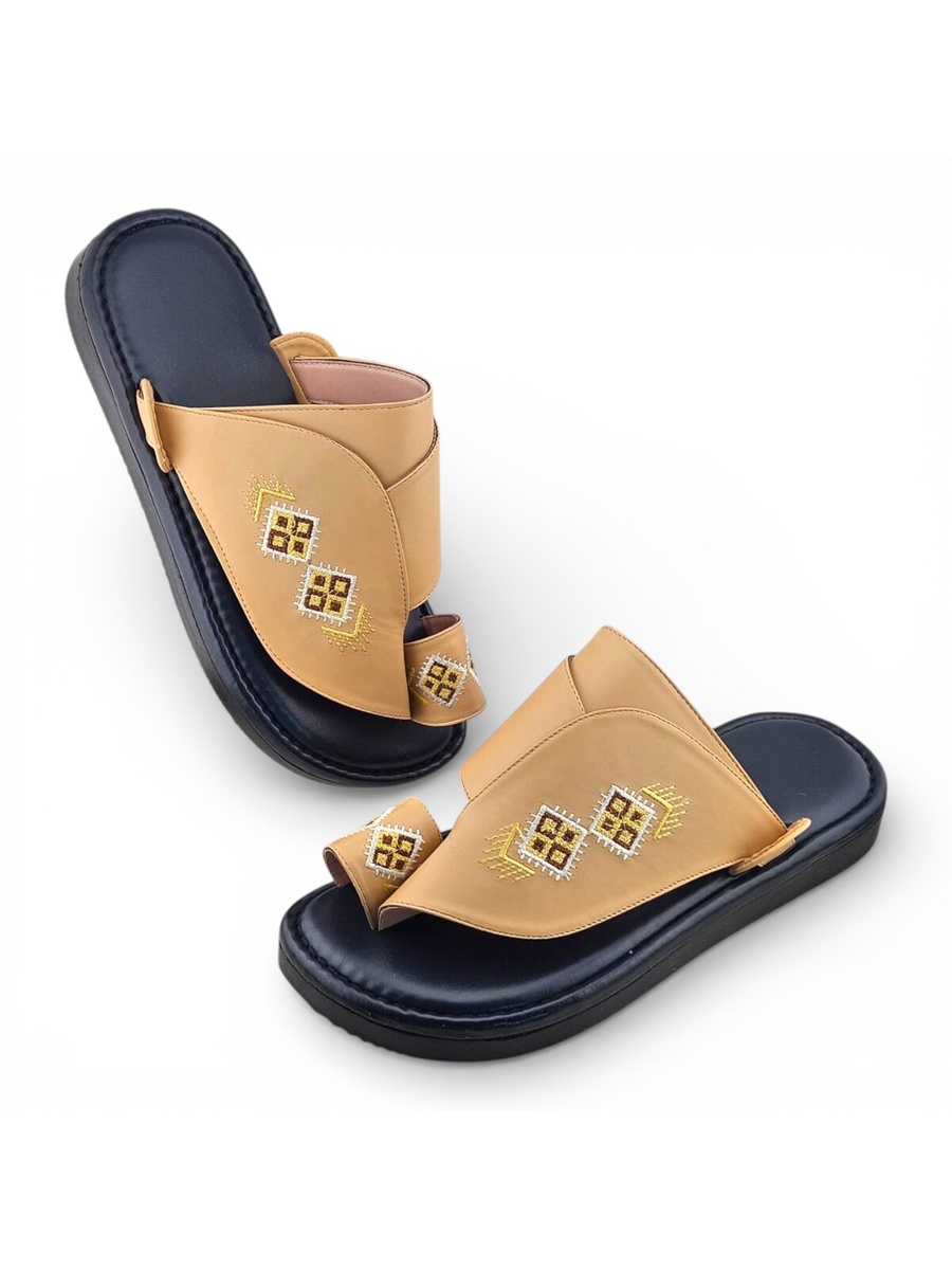 Beige Embroidered Arabic Sandals