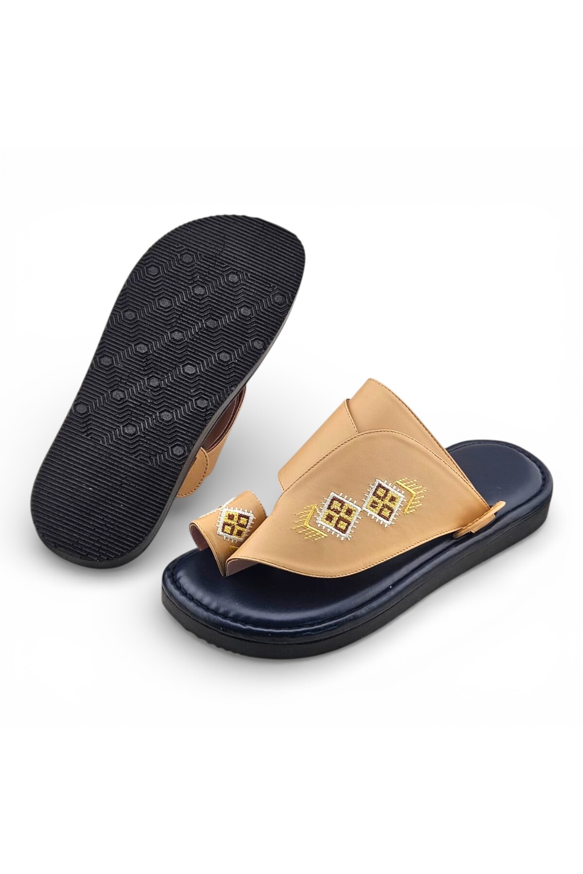 Beige Embroidered Arabic Sandals
