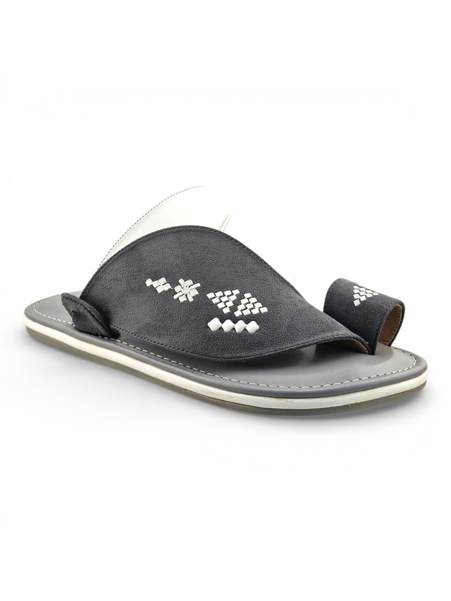 Grey Embroidered Arabic Sandals