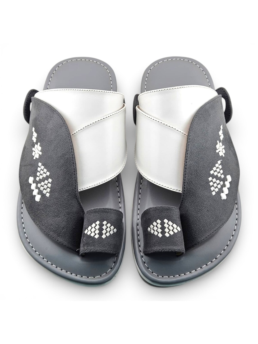 Grey Embroidered Arabic Sandals