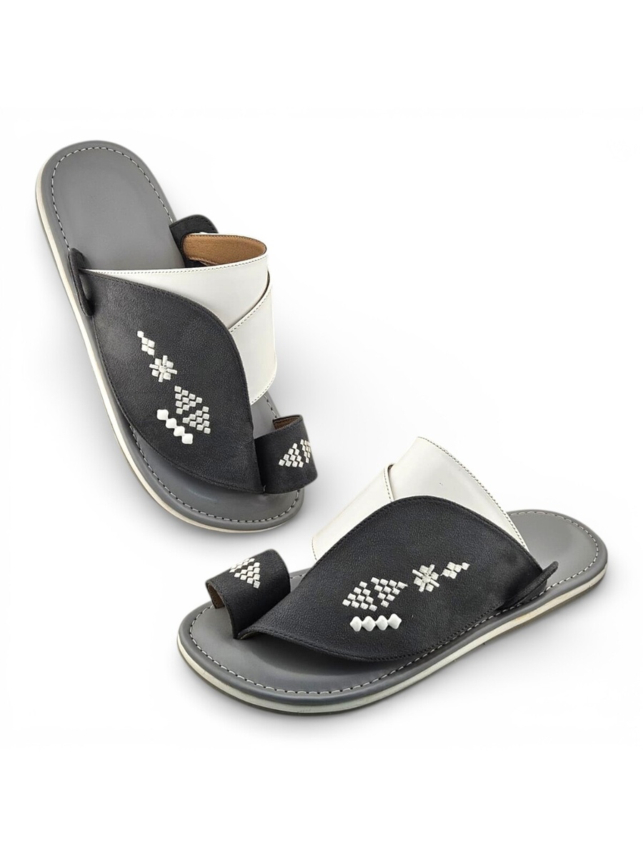 Grey Embroidered Arabic Sandals