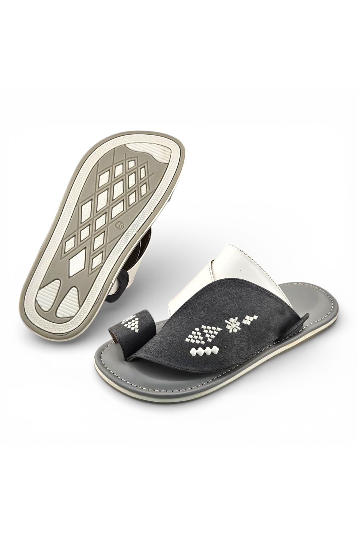 Grey Embroidered Arabic Sandals