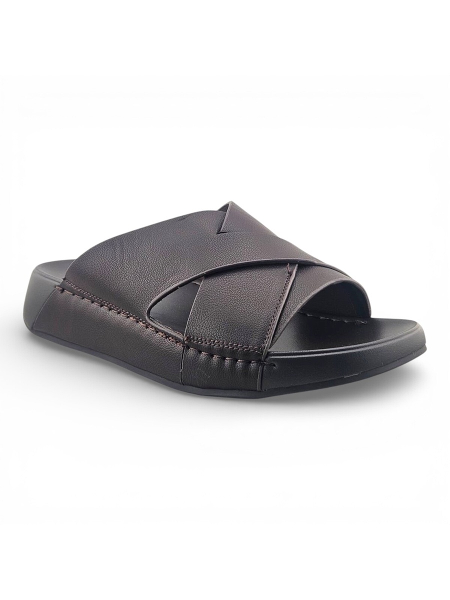 Coffee Brown Open Toe Slide Sandals