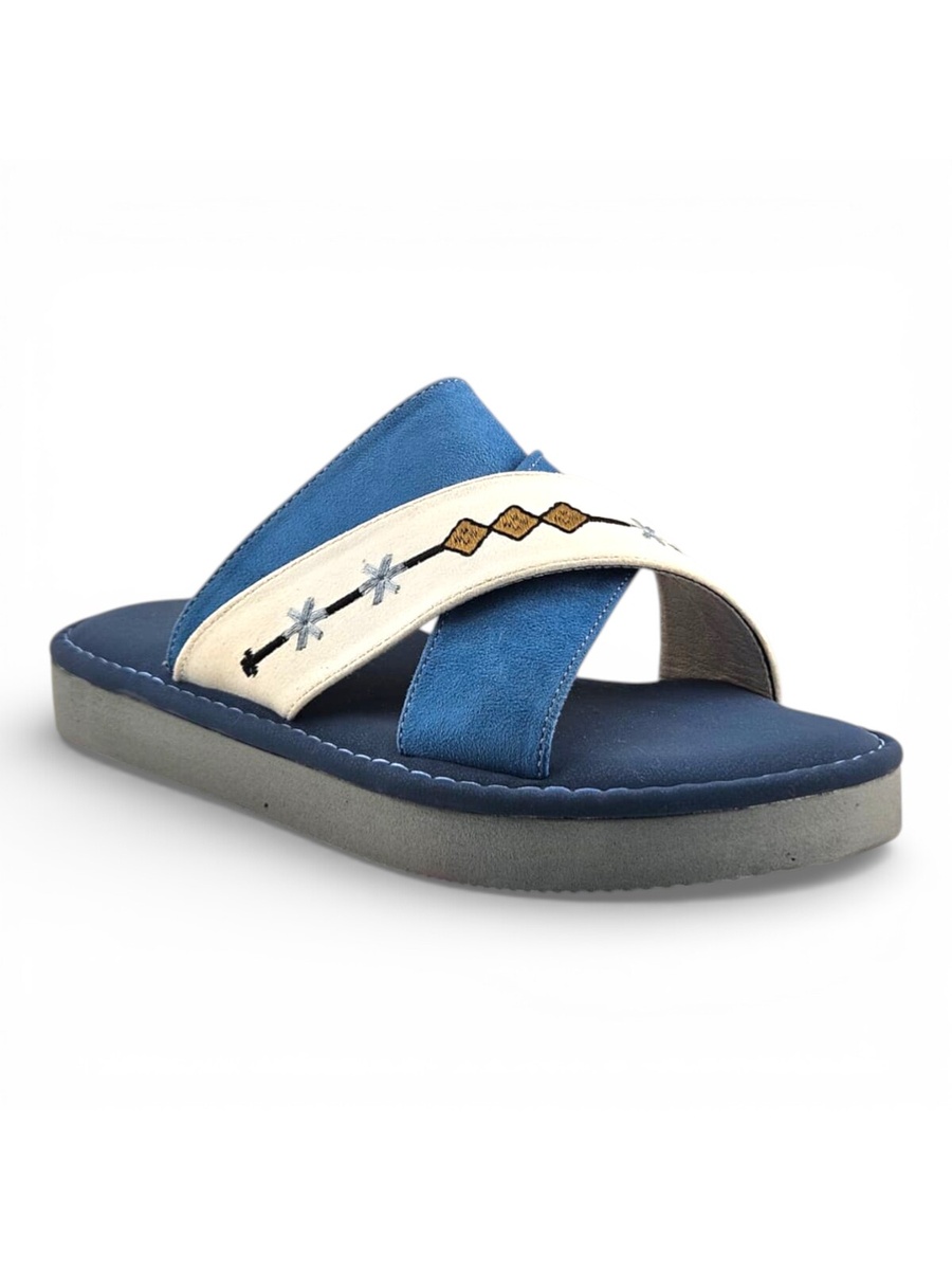 Boys Blue Embroidered Strap Arabic Slippers