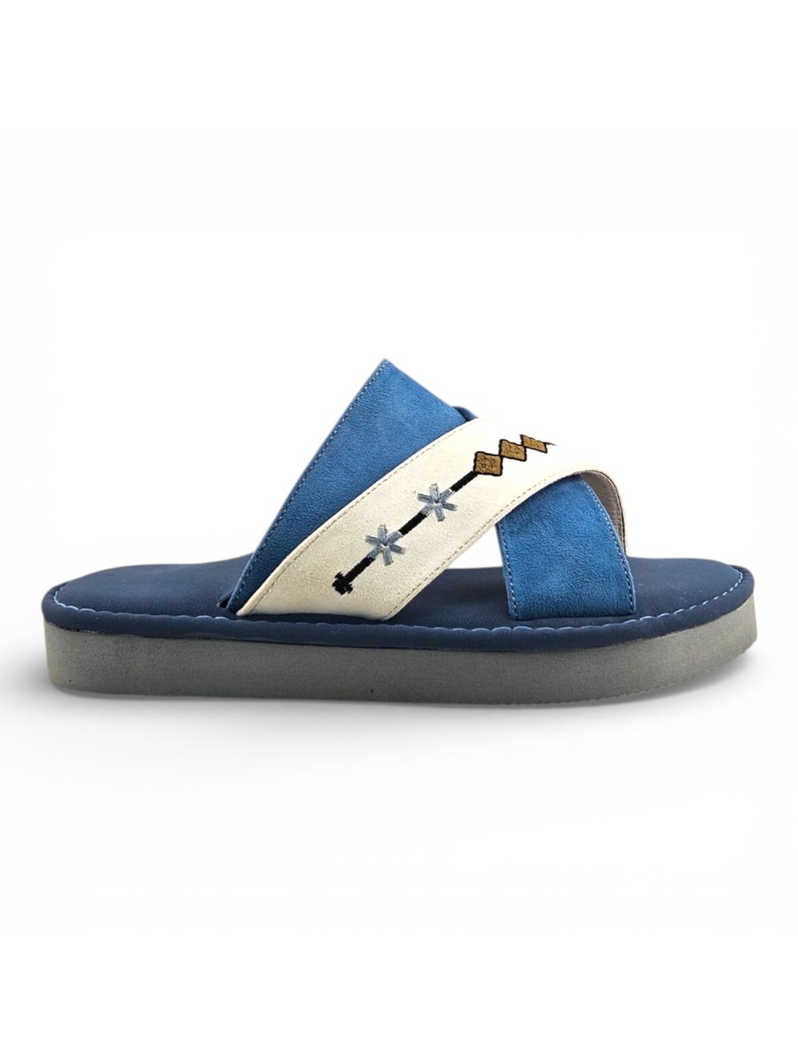 Boys Blue Embroidered Strap Arabic Slippers
