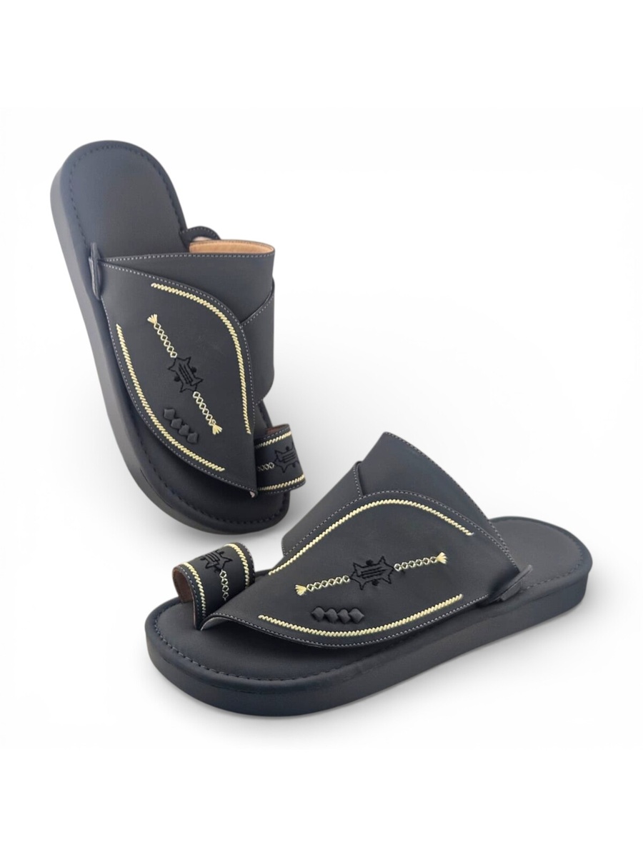 Grey Embroidered Arabic Sandals