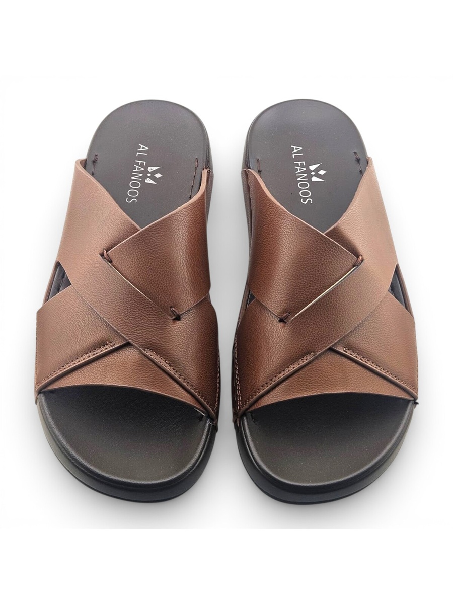 Men Brown Leather Cross-Strap Casual Sandals