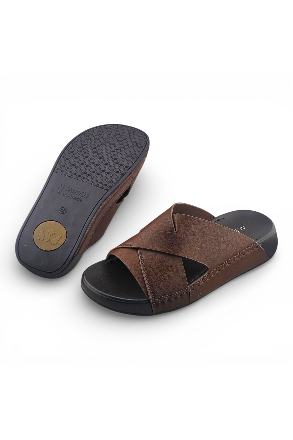 Men Brown Leather Cross-Strap Casual Sandals