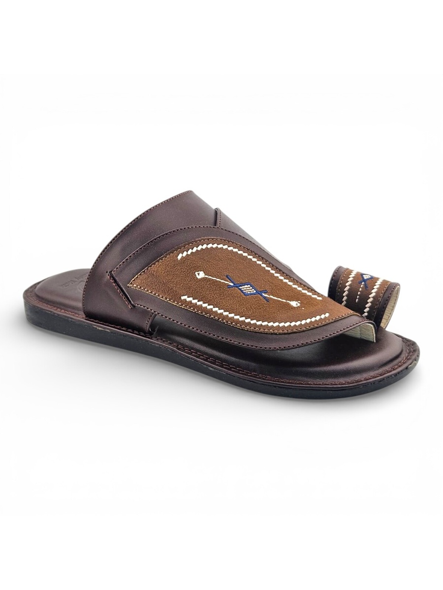Men Coffee Brown Arabic Sandals with Embroidered Design