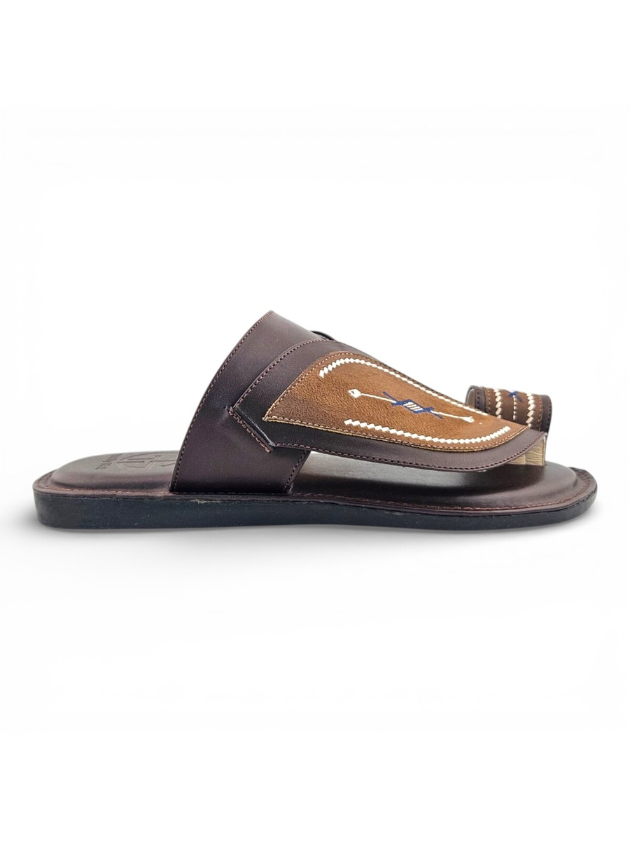 Men Coffee Brown Arabic Sandals with Embroidered Design
