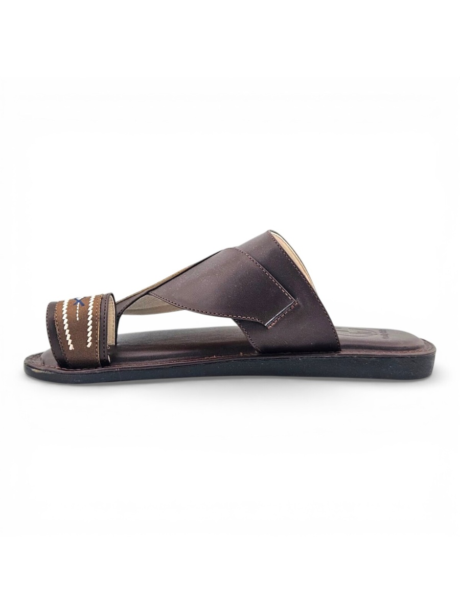 Men Coffee Brown Arabic Sandals with Embroidered Design