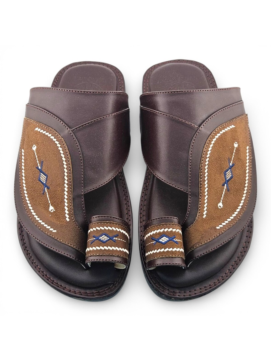 Men Coffee Brown Arabic Sandals with Embroidered Design