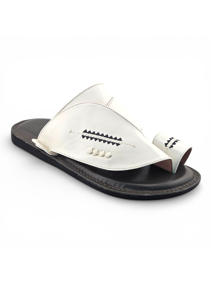 Men White Arabic Leather Sandals 
