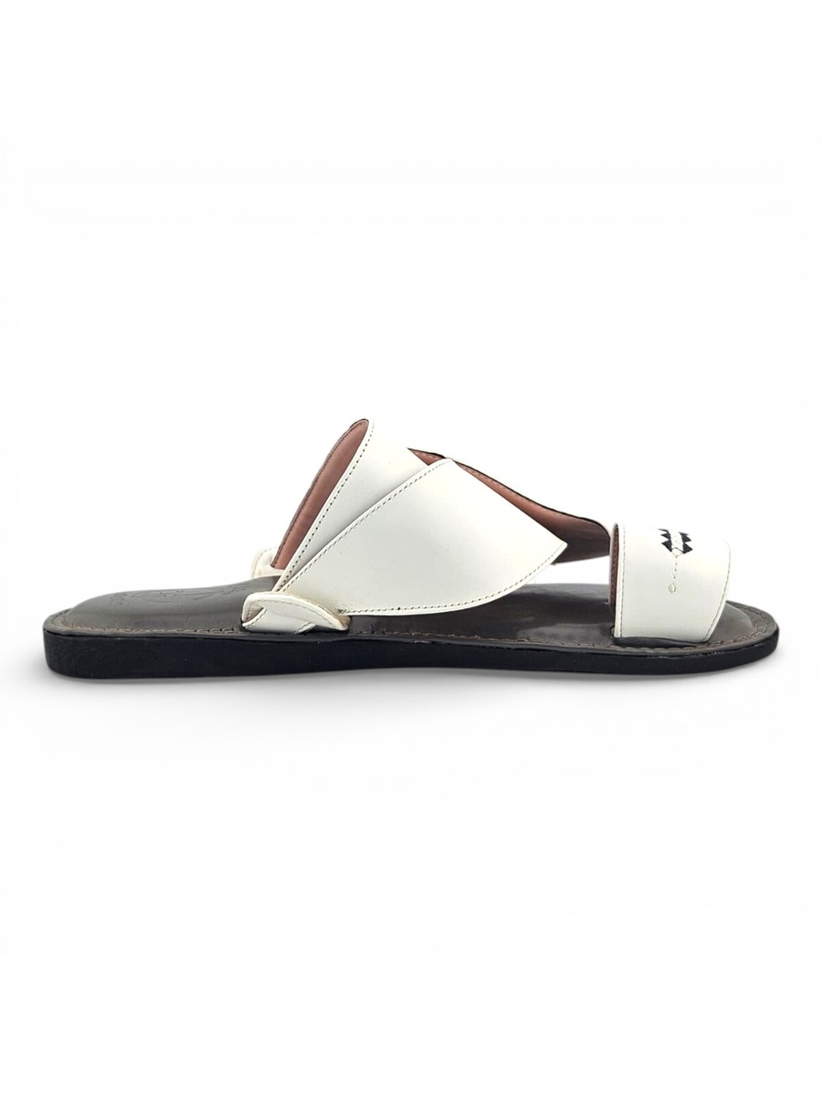 Men White Arabic Leather Sandals 