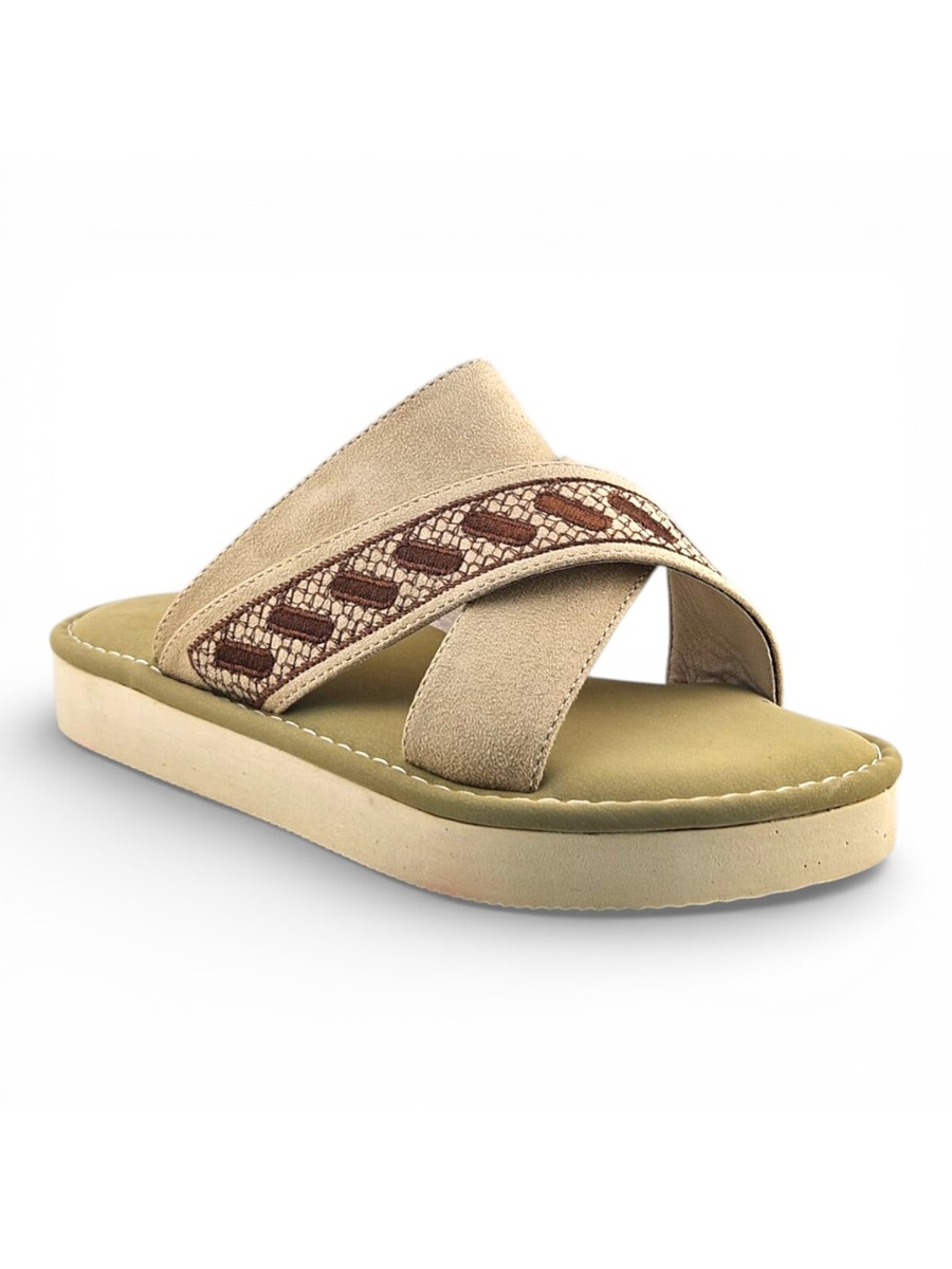 Boys Cream Geo Cross-Strap Arabic Slippers