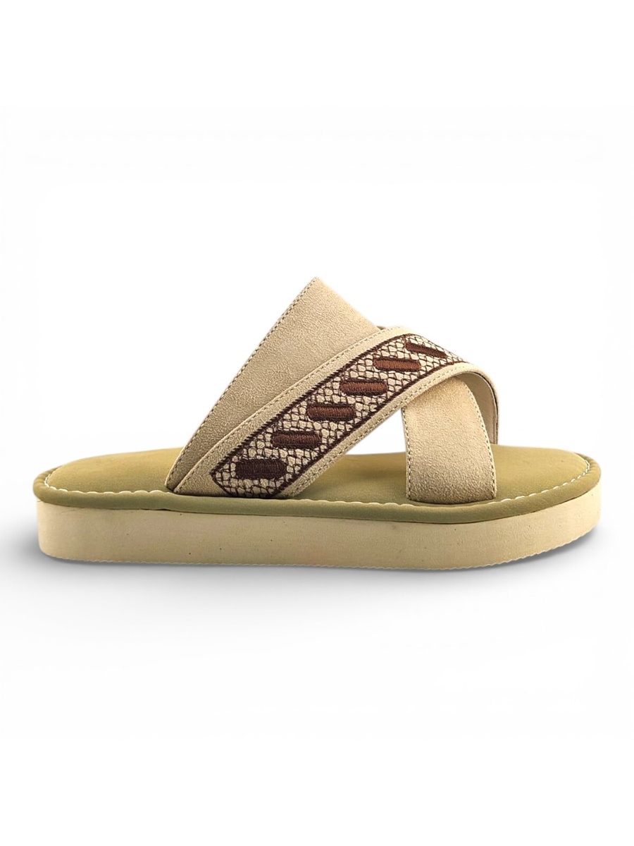 Boys Cream Geo Cross-Strap Arabic Slippers