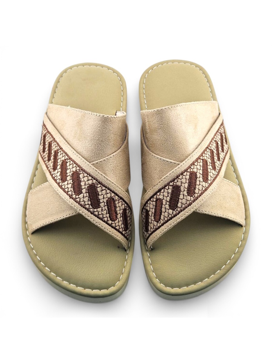 Boys Cream Geo Cross-Strap Arabic Slippers