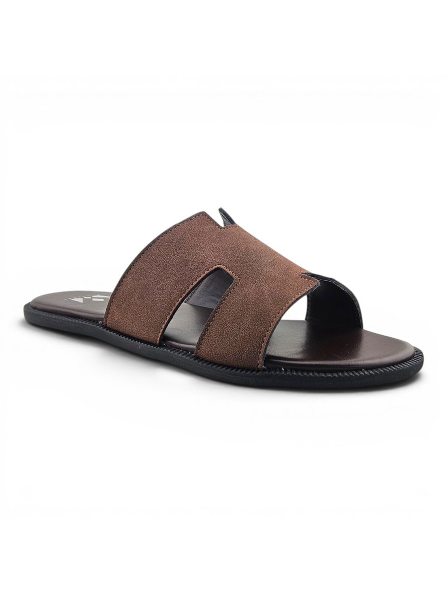 Men Brown Suede Comfort Slide Sandals