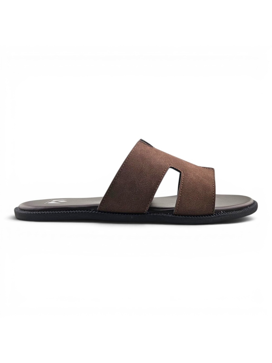 Men Brown Suede Comfort Slide Sandals