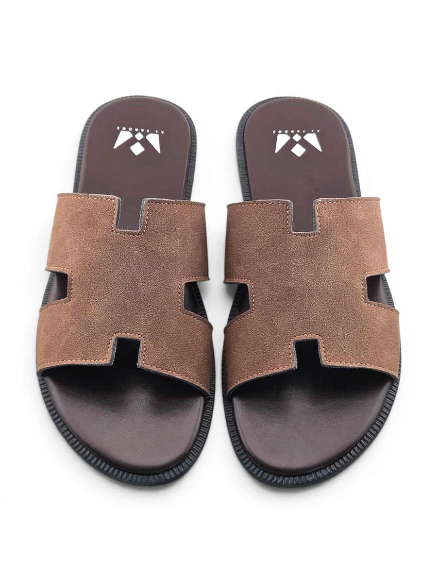 Men Brown Suede Comfort Slide Sandals