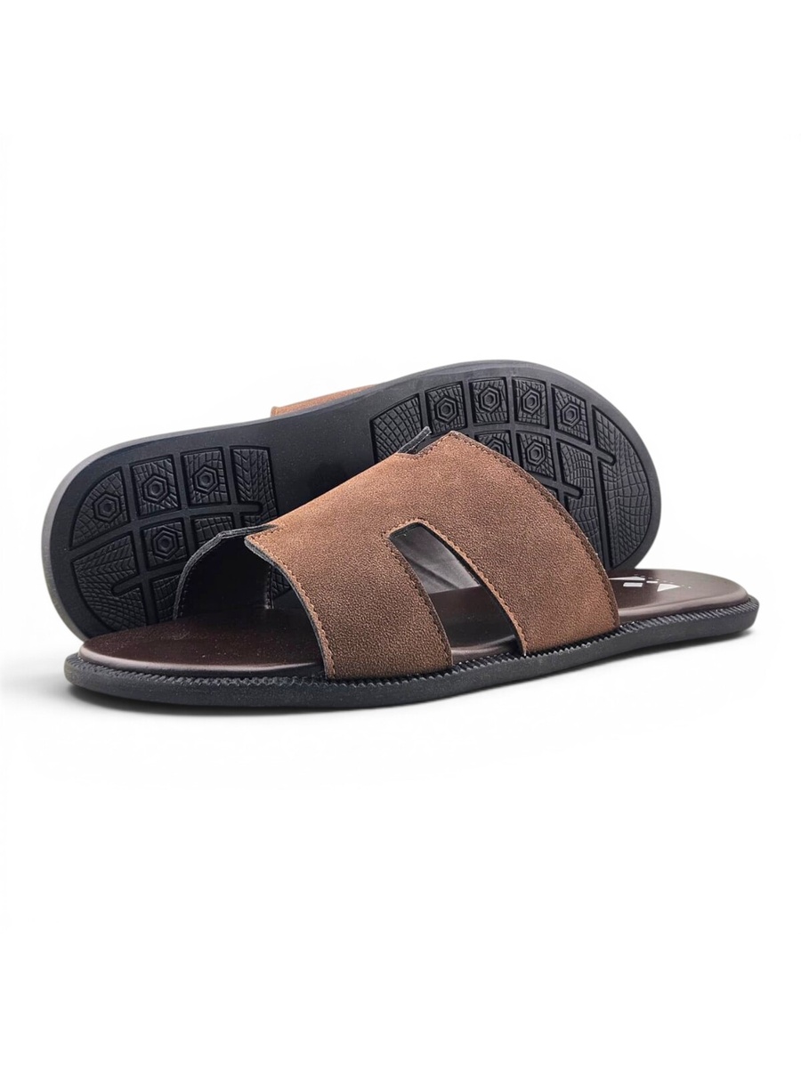 Men Brown Suede Comfort Slide Sandals