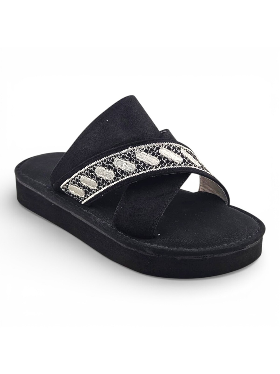 Boys Black Geo Cross-Strap Arabic Slippers