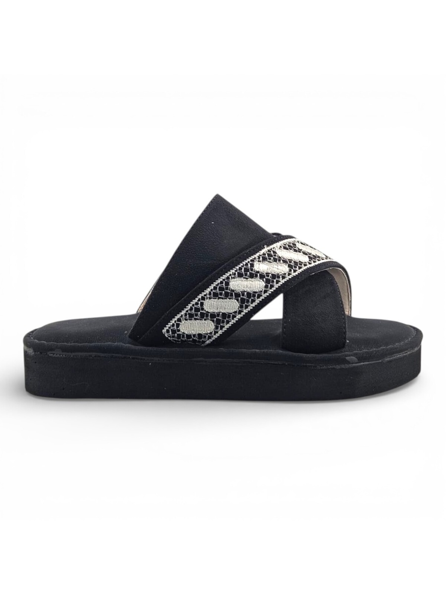 Boys Black Geo Cross-Strap Arabic Slippers