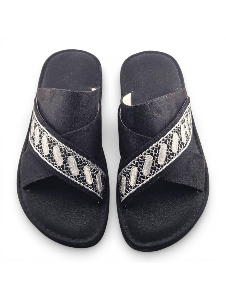 Boys Black Geo Cross-Strap Arabic Slippers