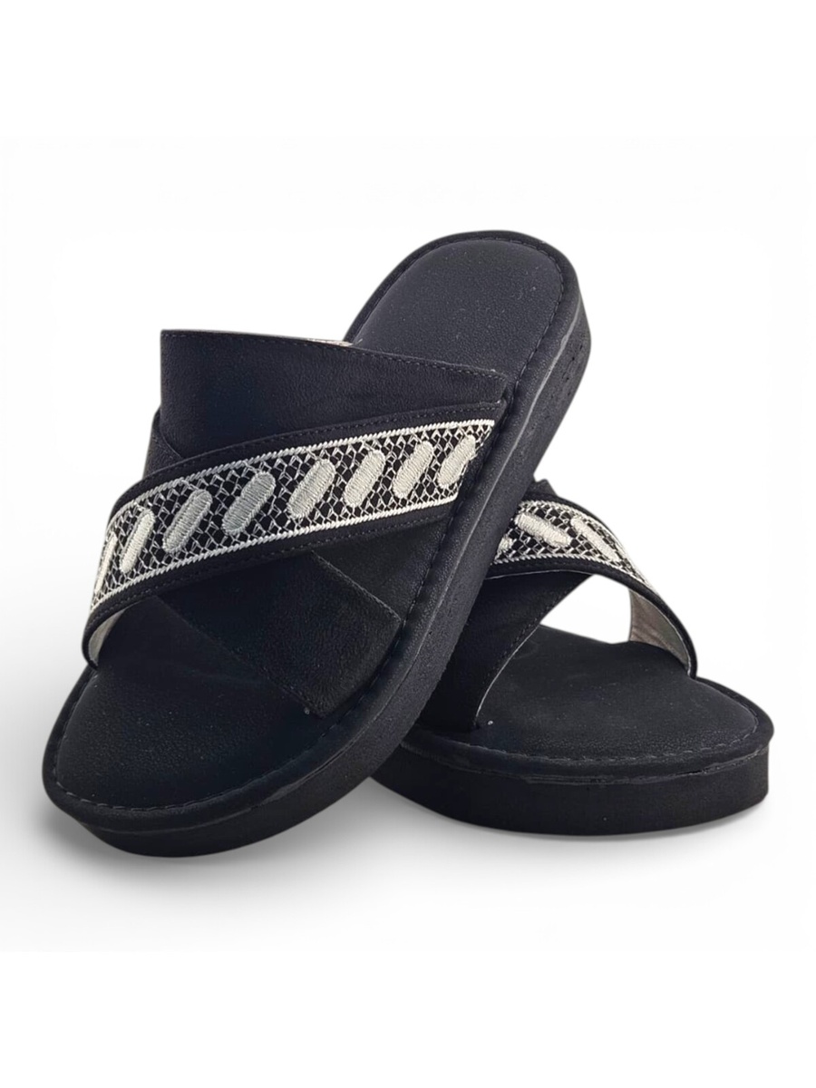 Boys Black Geo Cross-Strap Arabic Slippers