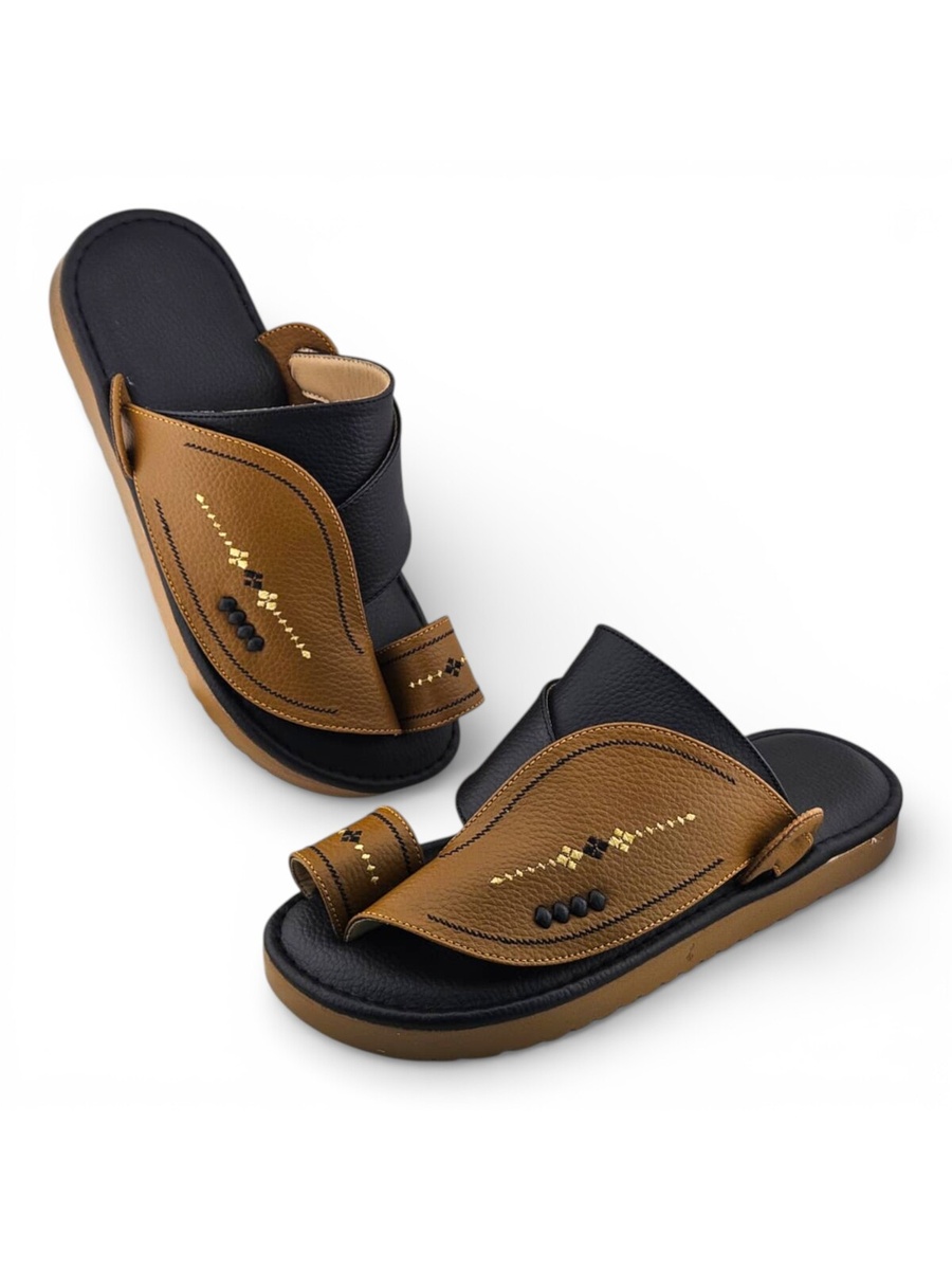 Men Mustard Tan Leather Arabic Sandals