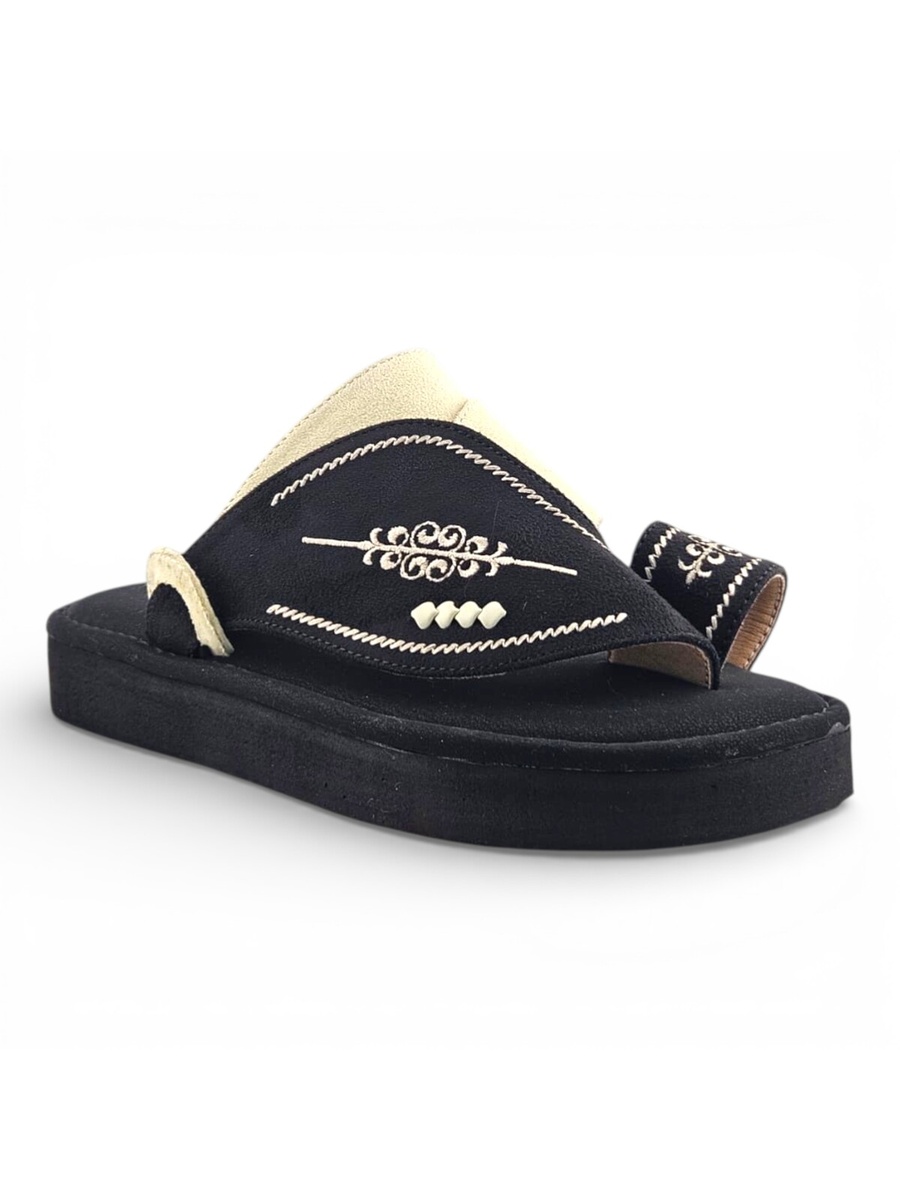 Boys Black Toe-Post Comfort Arabic Slippers
