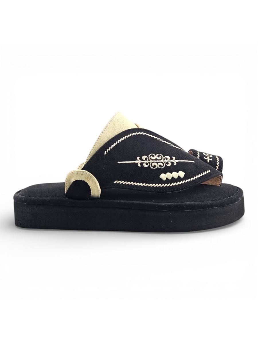 Boys Black Toe-Post Comfort Arabic Slippers