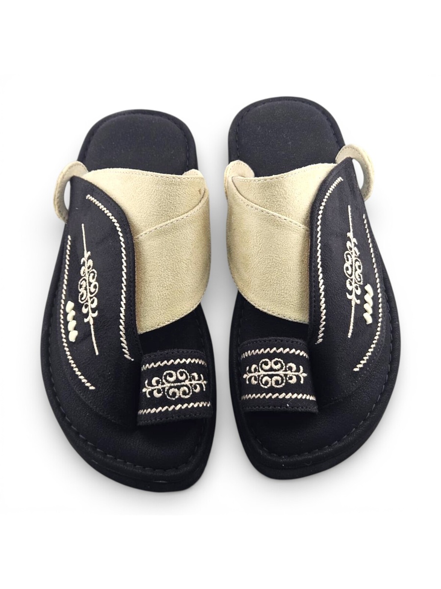 Boys Black Toe-Post Comfort Arabic Slippers