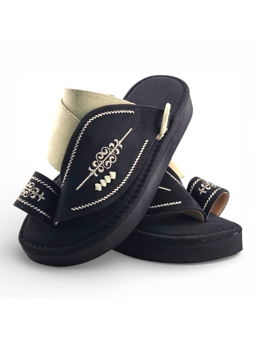 Boys Black Toe-Post Comfort Arabic Slippers