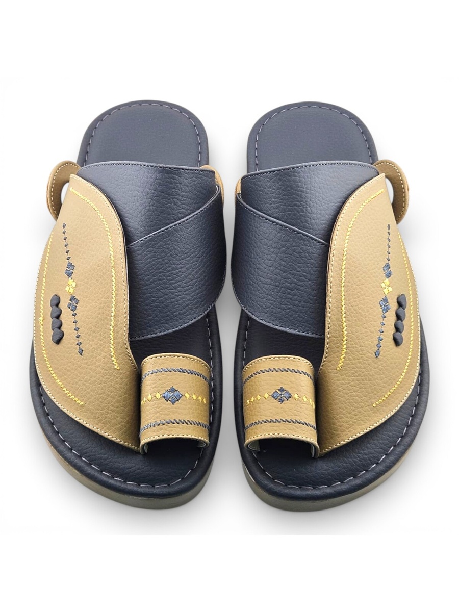 Men Cream and Navy Dual-Tone Casual Sandals