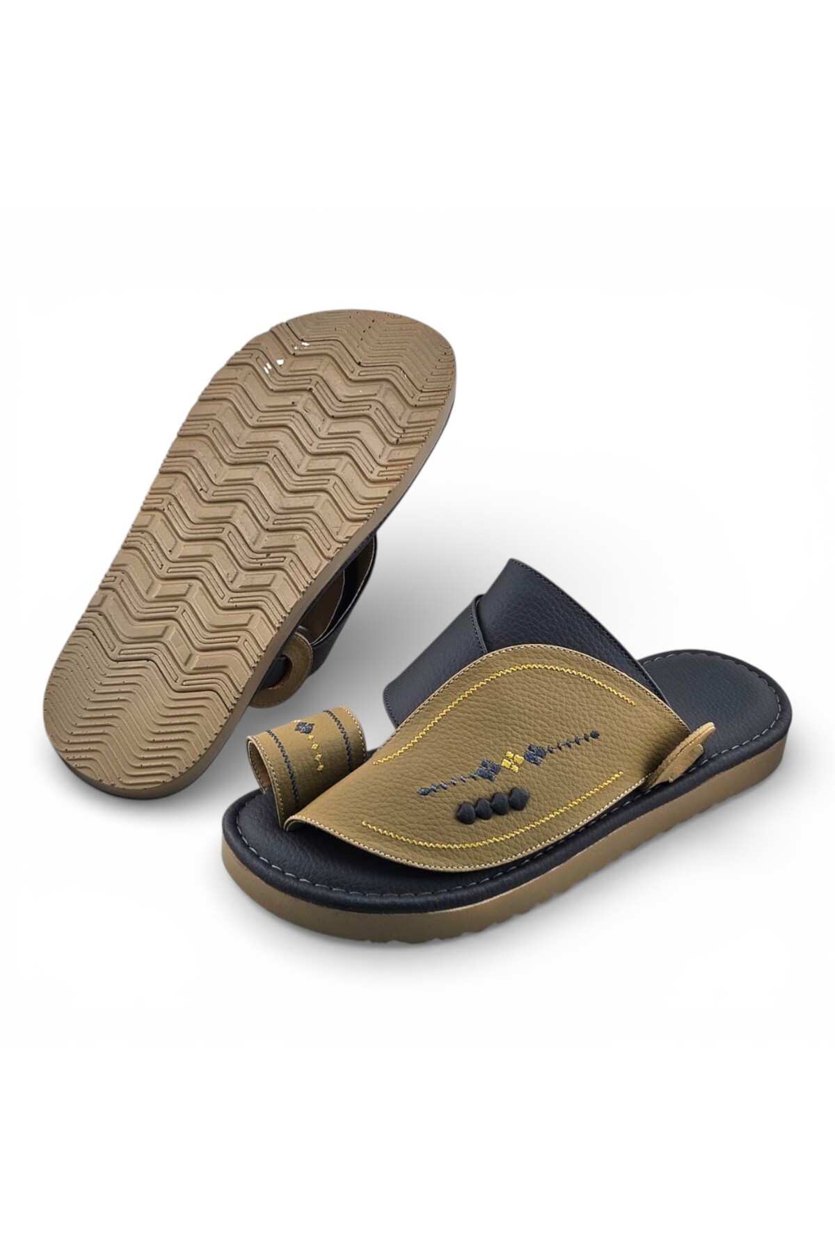 Men Cream and Navy Dual-Tone Casual Sandals